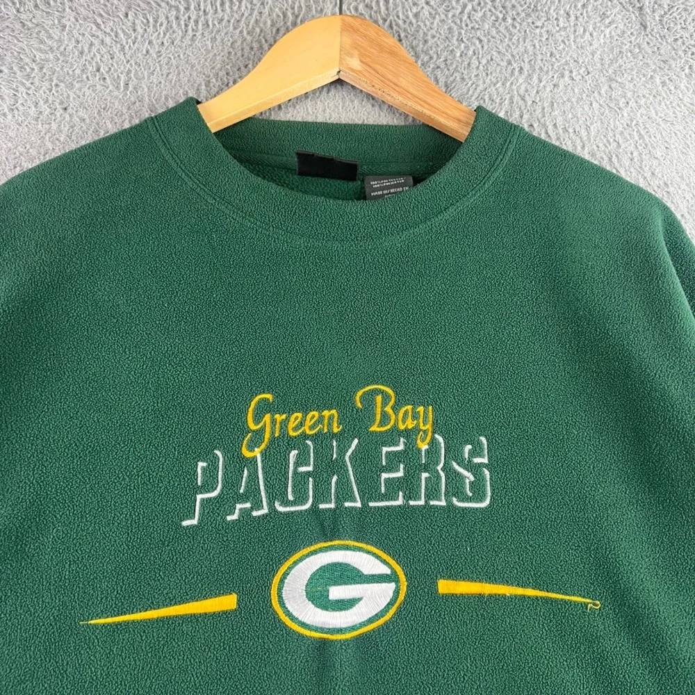 Active Green Bay Packers Fleece Sweatshirt Mens Large Green Embroidered Pullover